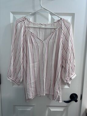 Maurices Women's V-neck Striped Blouse With 3/4 Sleeves Size Large